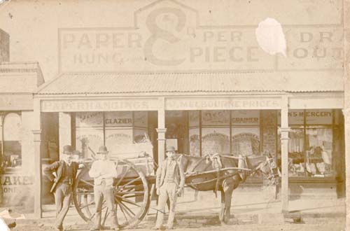 Image - photo - Horse and cart outside Sanguinetti's decorating store.
