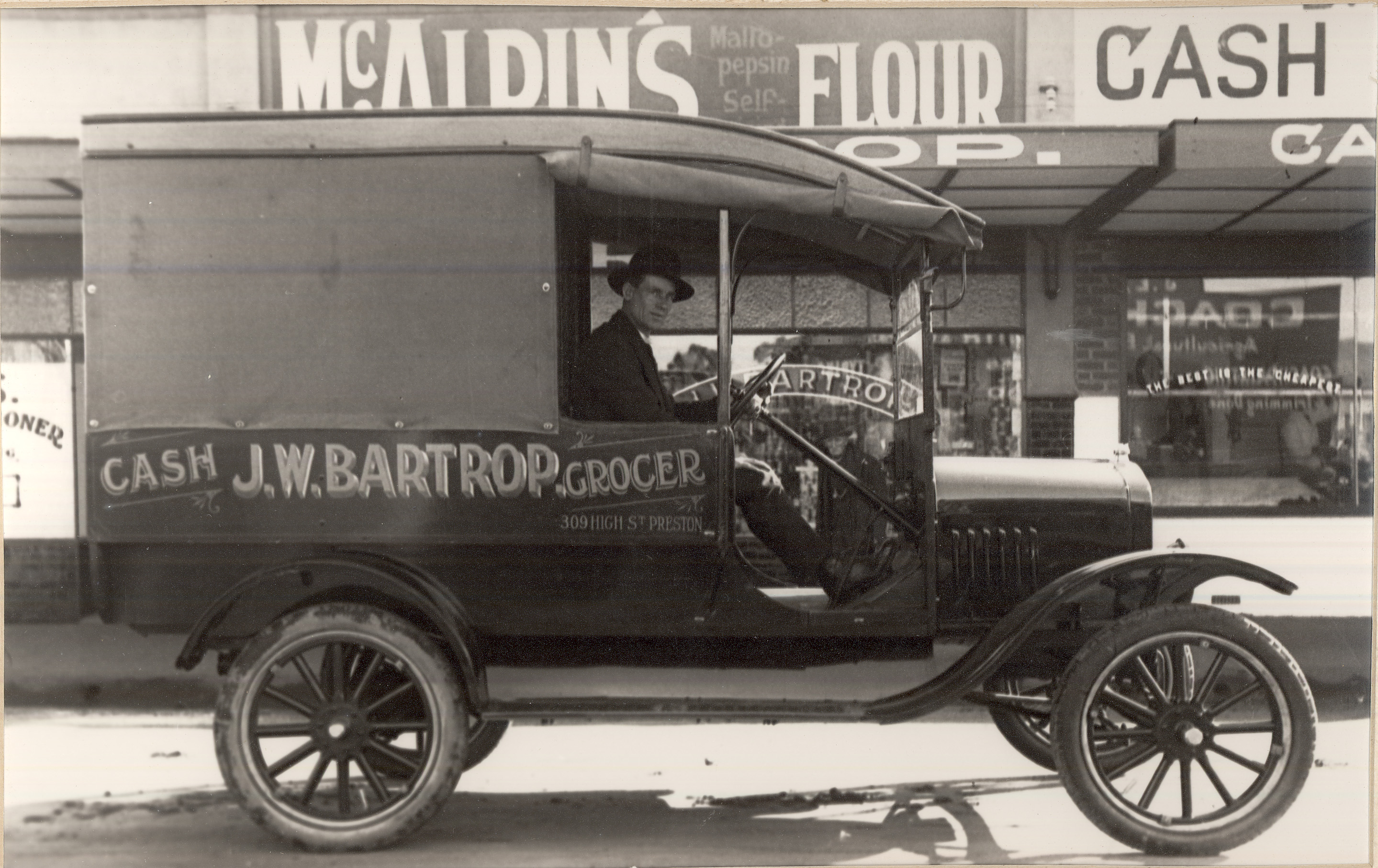 Image of J.W. Bartrop Grocery truck, High Street Preston.