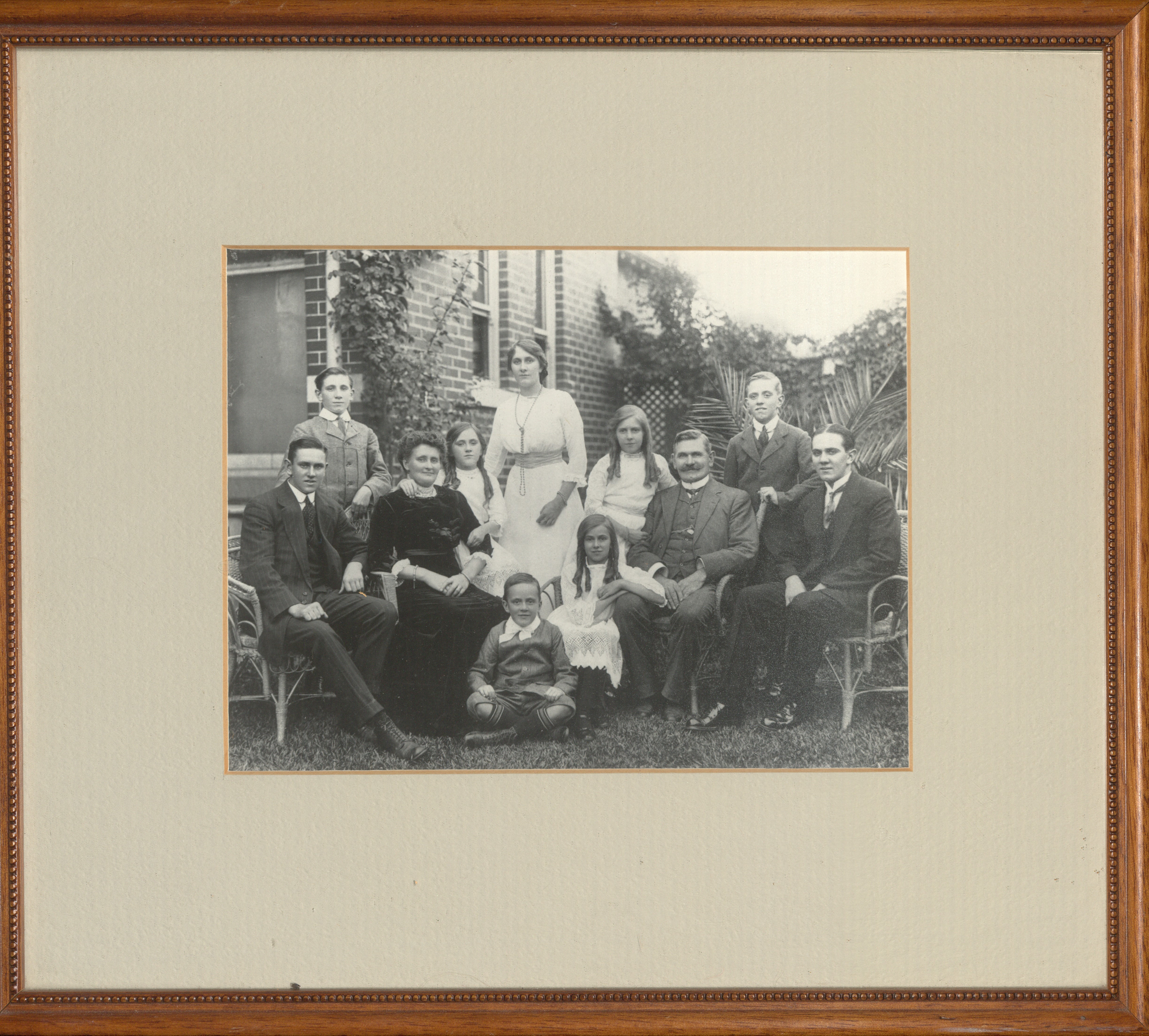 Image of Benjamin Easter and Eleanor Johnson Nee Agar and family. Left to right: George, Tom, Eleanor, Ettie, Emma, Fred, Gertie, Ellie, Benjamin [LHRN5320-1]