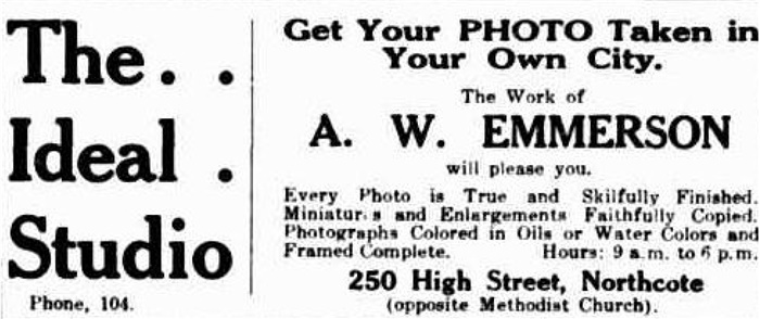 Image of Advertisement, A.W. Emmerson, 18 May 1918, Northcote Leader, p. 4.