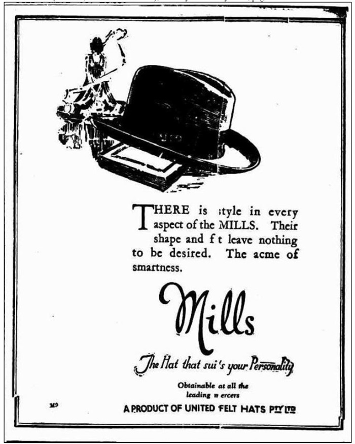 Advertisement for United Felt Hats 1929