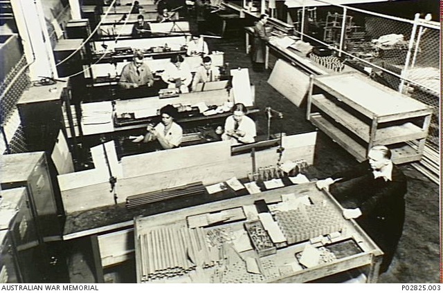 Image of Aircraft parts being examined at the Fairfield complex 1942