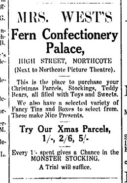Image of Advertisement for Fern Confectionary Palace December 26 1914