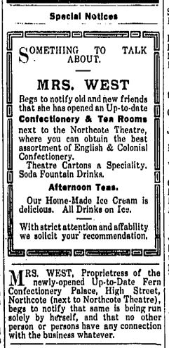 Image of Advertisement for Fern Confectionary Palace November 14 1914