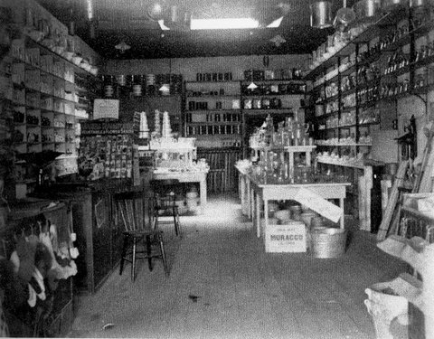 Image of The interior of Nelson's Cheap Ironmongery and Crockery shop in High Street, Thornbury taken c. 1912