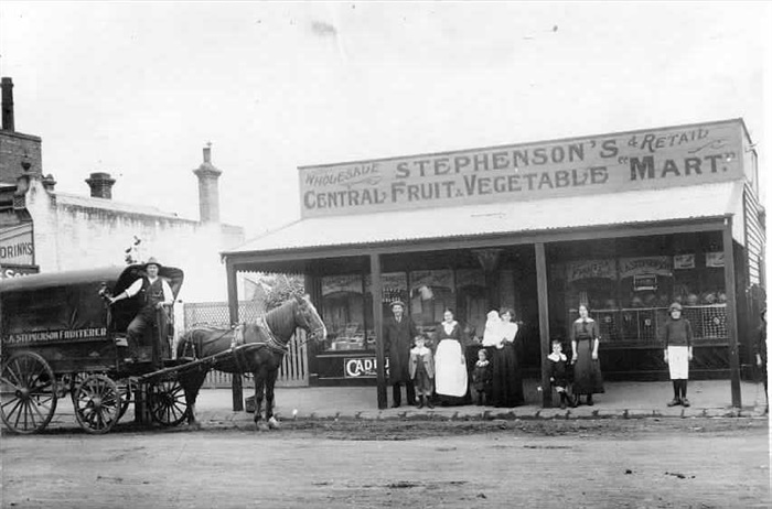 Image of Horse and cart outside Stephenson's store [PHS] [LHRN90-462]