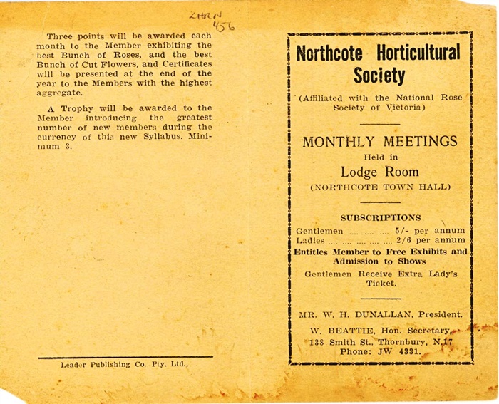 Image of Introductory booklet on Northcote Horticultural Society. [LHRN456]