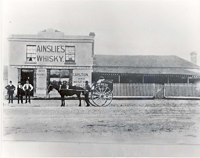Image of Duff's Pilgrim Inn Hotel in 1884, the original part of the building is to the right