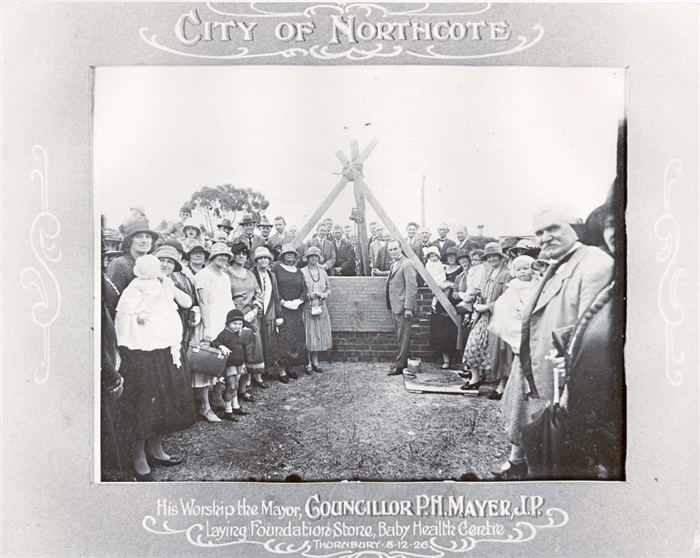 Image of Mayor Phillip Mayer opening the Thornbury Baby Health Centre 1926. [LHRN487]
