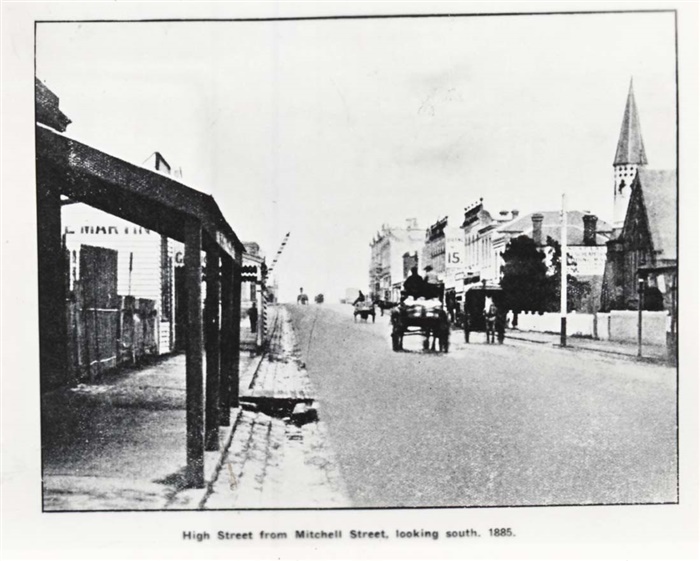 Image of High Street looking south. Hairdressers shop to left. [LHRN665]