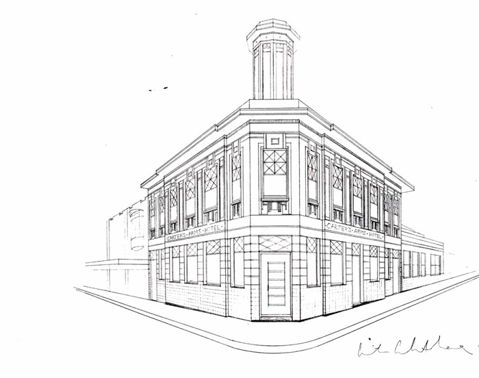 Sketch of the Carter's Arms Hotel. [LHRN1339]
