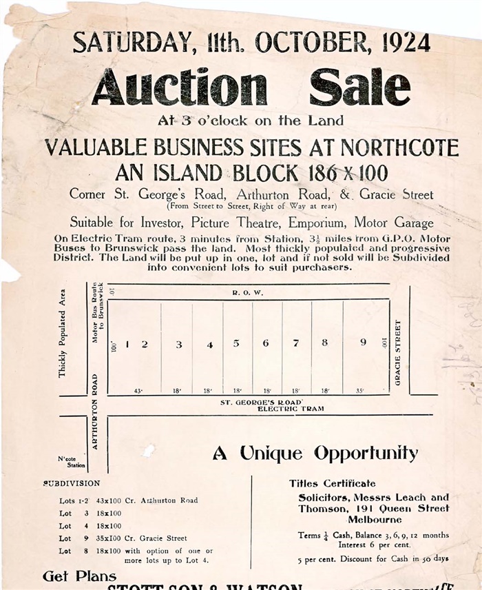 Image of Land sale St. Georges Road, 1924