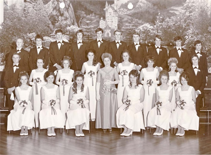 Image of Debutantes and partners at the fairy tale ball in Northcote 1969-70 hosted by Cr. and Mrs Larkin