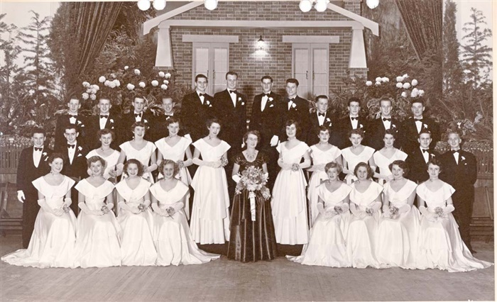 Image pf Debutantes and partners at the 1952 Northcote Mayoral Ball hosted by Cr. and Mrs Coleman