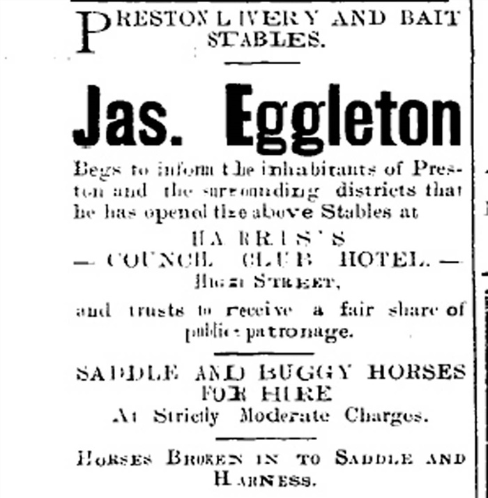 Advertisement from Northcote Leader for stables at Council Club Hotel [LHRN1737-2]