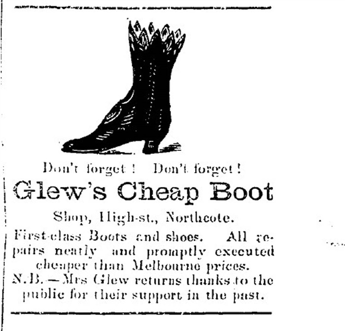 Image of Advertisement for Glew's Bootmakers from Northcote Leader