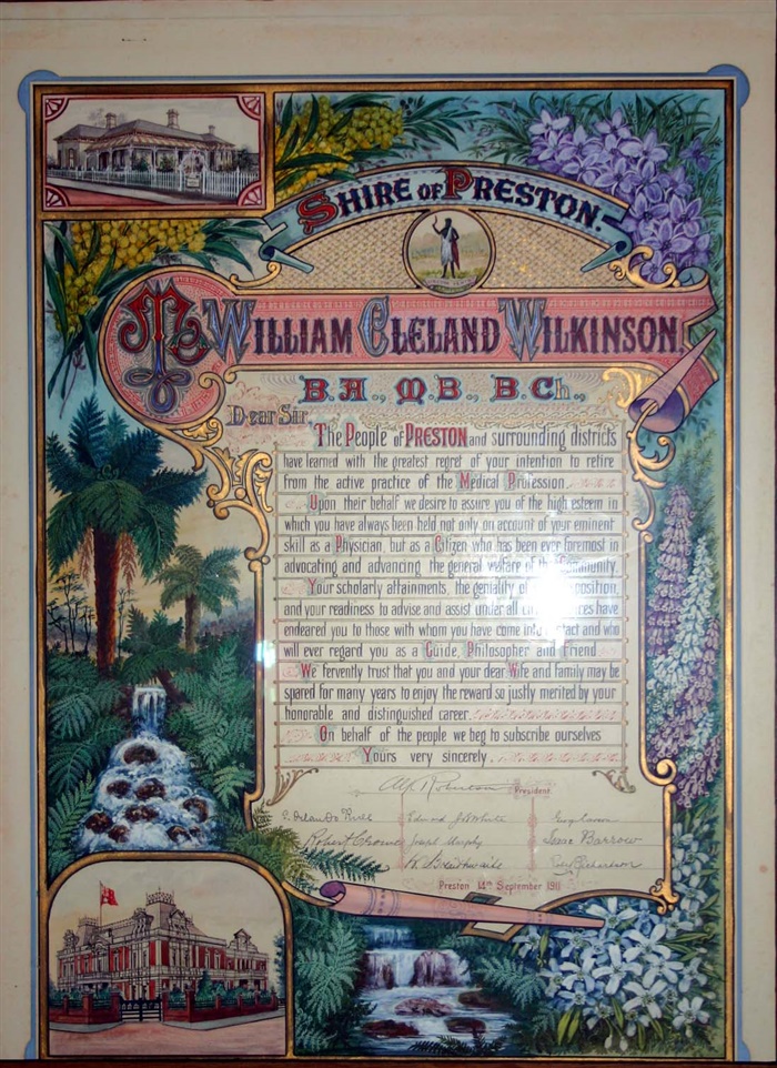Image of Illuminated address presented to Dr. Wilkinson on behalf of the citizens of Preston