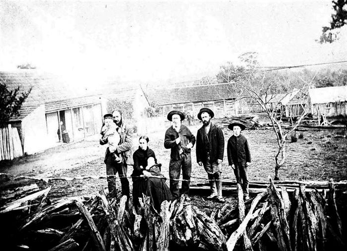 Image of Shepherd family in rear of Shepherd's Run farm. [LHRN4823]
