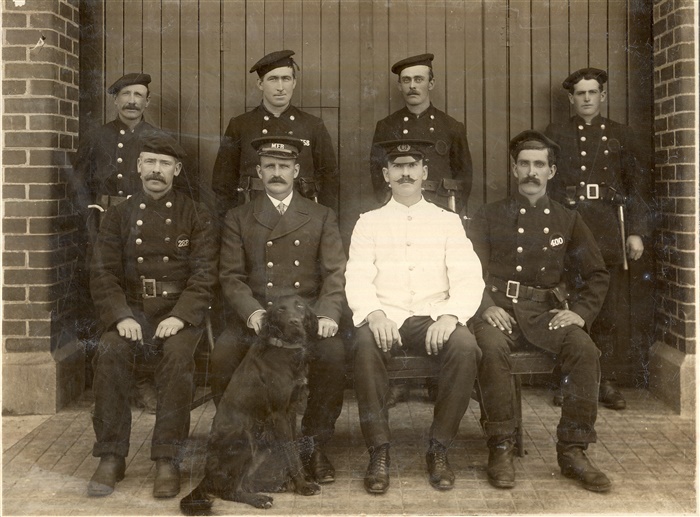 Image of Firemen outside Preston Fire Station. [LHRN5227]