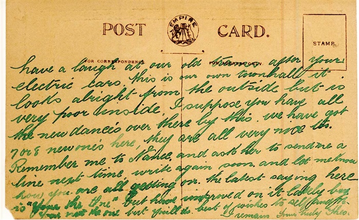 Image of Reverse of postcard. Note comment on Town Hall