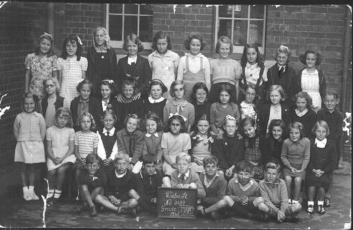 Image of the Pupils of Grade 4 (1942) Keith Stickland 2nd from right on front row. Donated by Margaret Stickland. 