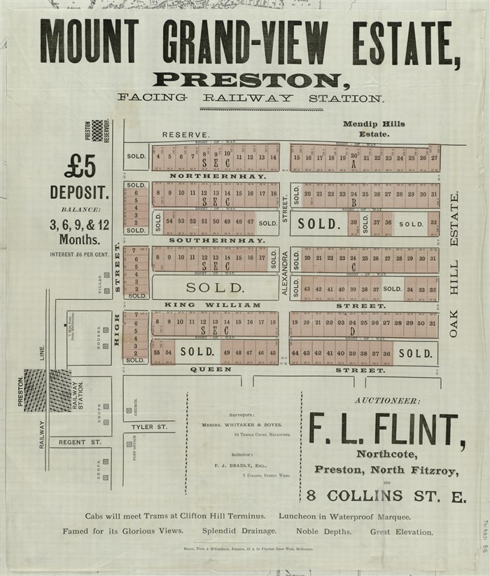 Image of Mount Grand View Estate Land Sale Poster Preston c. 1888 (SLV)