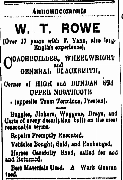 Advertisement from the Northcote Leader, William Rowe, Blacksmith, 1914