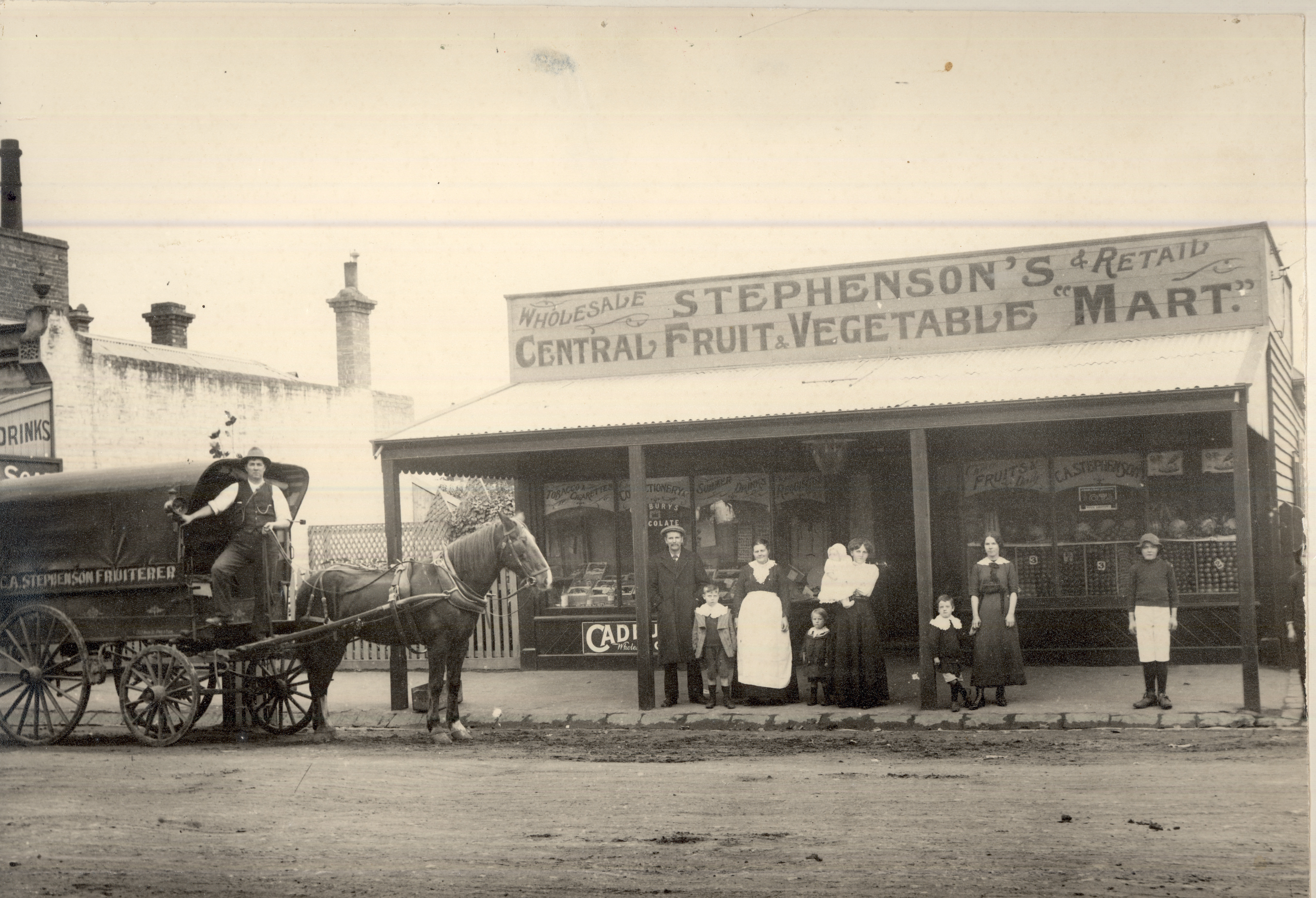 Image of Stephenson's shop and cart. [LHRN4982]
