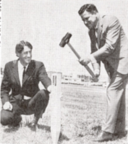 Image of Mayor Larkin lays the first peg in the building of Preston Market, Oct. 1969