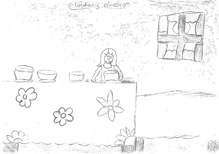 Child's drawing of a cookery class