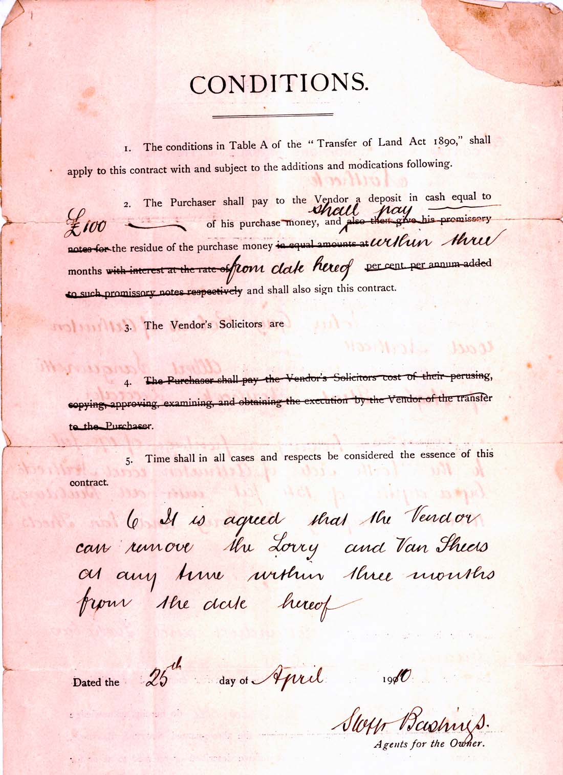 Image of Transfer of land document from John Gay Roberts to Albert Sanguinetti
