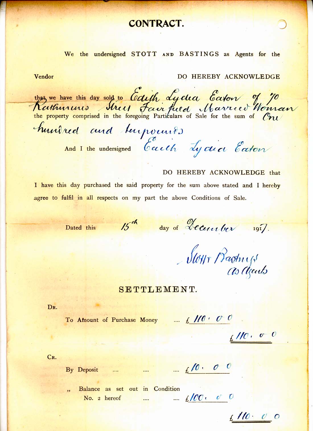 Image of a Transfer of land document Fairfield Railway Station Estate for Mrs Eation