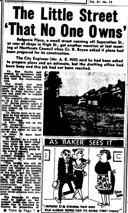 Image of newspaper article Balgonie Place 1956