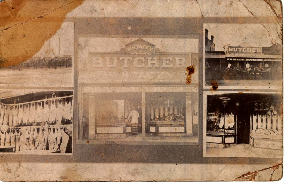 Image - Photo. A postcard advertising Tacey's butcher shop