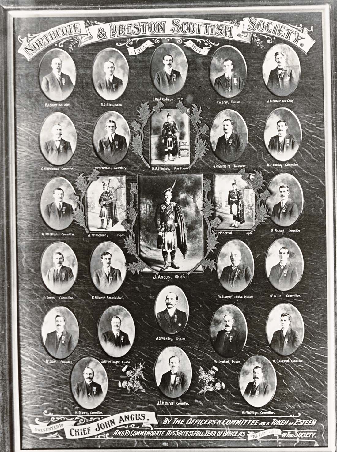 Image of Honour board for Northcote and Preston Scottish Society 1913/1914. [LHRN955]