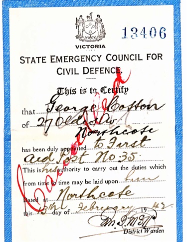 Image of First aid identification paper for George Cotton