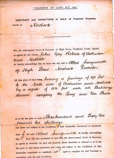 Transfer of land document from John Gay Roberts to Albert Sanguinetti.