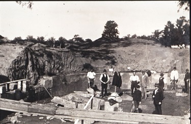 Image of Men beside the partially constructed Alphington Swimming Pool 1920-1921