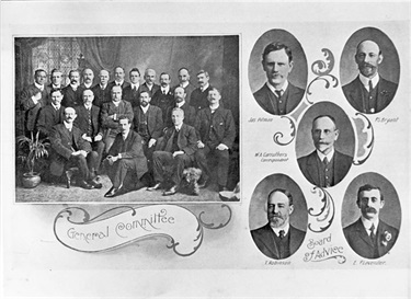 Image of the Fairfield Primary School General Committee. Includes a group photograph and individual photographs of James Pitman, F.S. Bryant, W.A. Carruthers. T. Robinson and E.Flavender. [LHRN1086]