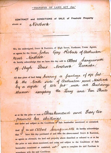 Transfer of land document from John Gay Roberts to Albert Sanguinetti