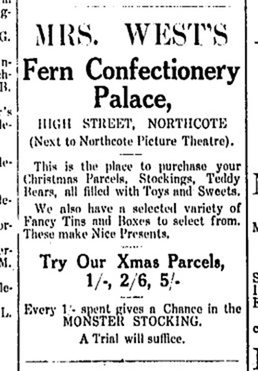 Image of Advertisement for Fern Confectionary Palace December 26 1914