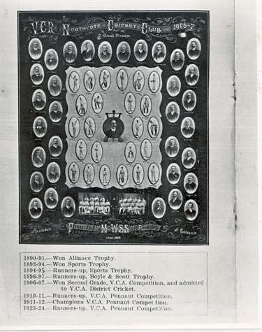 Image - Photo .Northcote Cricket Club 'B' Grade Premiers (1906 - 1907). Featuring a list of wins from 1890 to 1924.