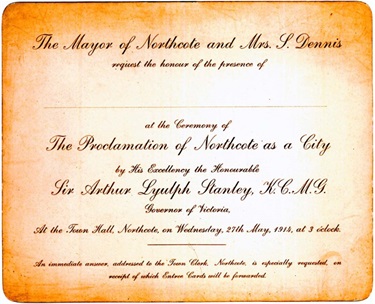 Image of Invitation to Northcote Proclamation as a city celebrations. [LHRN210]