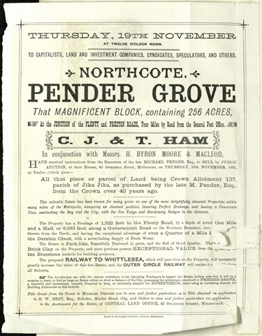 Image of Penders Grove Northcote advertisement 1885 (SLV)