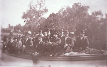Crowded boat on the Yarra River at Burns Boat Shed now Studley Park Boathouse Kew 1906