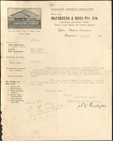 McFadzean and Ross real estate letter