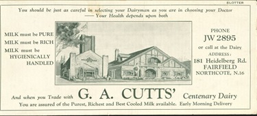 Advertisement for Cutt's Centenary Dairy