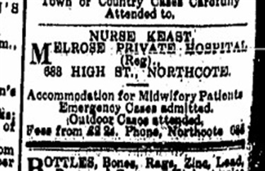 Melrose Private Hospital. Northcote Leader, February 12, 1916.